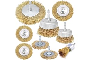 IELEK Wire Wheel Brush Set 9 Pack 1/4 Inch Hex Shank Brass Coated Crimped Wire Cup Brush Kit for Drill for Cleaning Rust,Removing Paint and Cleaning Wood