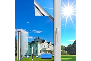 Evofensteere(34.5X400cm Silber) Fensterfolie Sonnenschutz Hitzeschutz innen oder außen | Rückstandslose Spiegelfolie Fenster Hitzeschutz | Selbstklebend UV Schutzfolie Fenster | Sonnenschutzfolie