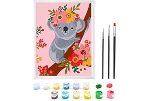 Zimrobin Malen Nach Zahlen ab 5 6 7 Jahre Mädchen und Junge, Malen Nach Zahlen für Kinder mit Rahmen 3 Pinsel und Acrylfarben, 18 X 24cm(Netter Grauer Koala)