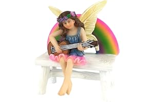 GlitZGlam Megan Hada Arco Iris con Banco Arco Iris a Juego. Figurita de Hada en Miniatura para tu Jardín de Hadas
