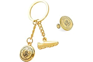 MANCHESTER CITY F.C. Keyring and Pin Badge Gift Set, Supporters Gear - Man City Gifts