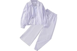 VUNCIO Ensemble Ete Enfant Fille Chic Pas Cher Ample Tailleur Pantalon Jambe Large et Chemise Manche Longue Ado Fille Confortable Mignon Habillée a la Mode Casual Vacances 8-13 ans
