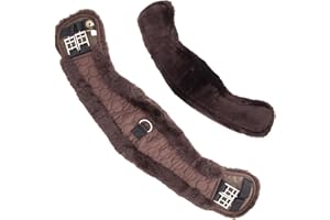 Merauno® Lamb wool Moon Girth Saddle Girth Anatomical Dressage Girth (Short Belt) with Concave Sickle Shape, Riding Belt with Natural Lamb wool, Lamb wool Girth inBrown (55 cm, Brown)