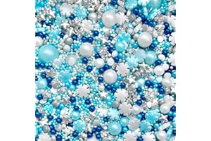 BAKE BOX BOUTIQUE Frozen baby blue silver metallic snowflakes white Vegan Vegetarian Halal sprinkles edible pearls balls cupcake cake toppers biscuits pearls decoration 100s 1000s bright party baking ELSA