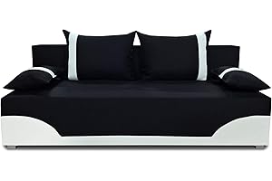 ‎SOFNET Bettsofa Schlafsofa Sofa Dario - Klappsofa mit Schlaffunktion und Bettkasten, Schlafcouch, Couch, Couchgarnitur, Sofagarnitur (Schwarz + Weiß (Neo 15 + Dolaro 511))