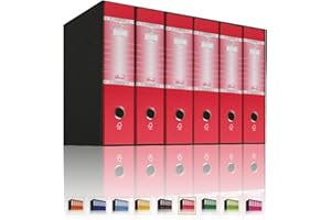 LogicaShop UBOX Raccoglitori ad Anelli A4 Grandi con Custodia, Faldoni Archivio, Classificatori Documenti Dossier Ufficio, Dox Registratore a Leva Raccoglitore (6Pz Commerciale, Rosso, Dorso 8)
