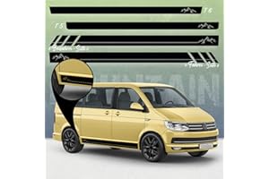 AUTO-DRESS AutoDress® - Set di strisce adesive laterali per VW T4, T5 e T6 Bus in colore a scelta, motivo: Mountain Silhouette Racing con tratto (110 Black Gloss, breve)