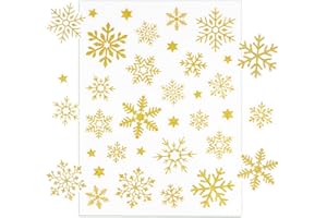 BETESSIN 5 Fogli Adesivi Natalizi Adesivi Fiocco di Neve Stelle Glitterati Oro Decorazione Natale Stickers Brillanti per Regalo Scrapbooking Biglietti Auguri Buste Pacchetti (Oro)