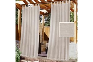 FASCINATDECO Tende da Sole per Esterno Tende da Esterno Impermeabile Tende per Gazebo Esterno Tende Bianche da Esterno con Passanti Tende Balcone Semitrasparenti 2 Pezzi (2 Pezzi-132x243cm,Naturale)