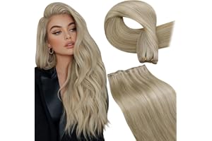 LaaVoo Extension Capelli Veri Tessitura 50 cm 100g Biondo Chiaro con Riflessi Biondi Dorati Extension Tessitura Capelli Lunghi Lisci Remy Matassa Capelli Veri Tessitura #16/22
