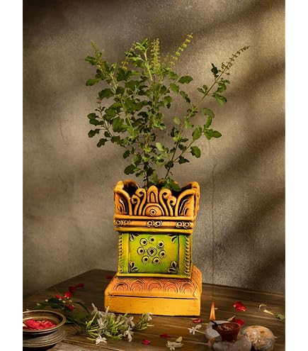 Village Decor Handgemaakte Terracotta Tulsi-pot – Bruin, 7x10 Inch, Voor Binnen En Buiten, Geschikt Voor Heilige Basilicum