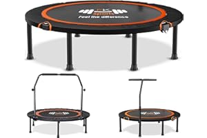 FK Sports Foldable Fitness Mini Trampoline Rebounder, 48" and 40" Foldable Mini Trampolines with T or U Bar Handle, Round Mini Fitness indoor Trampoline