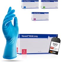Viawant® Nitrile Long Einweghandschuhe Nitrilhandschuhe S [100 Stück] Hypoallergen, Puderfrei & Latexfrei – Extra Lang – Reißfeste Einmalhandschuhe Gewerbe, Industrie & Wissenschaft