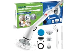 AUIFFER Brosse de nettoyage électrique à 360° avec 5 têtes de brosse, 1 bras d'extension et 1 adaptateur, brosse de nettoyage électrique pour salle de bain et cuisine