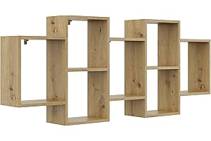 KUBUTKU Scaffale decorativo da parete con 7 ripiani 160 x 65 x 18 cm design scandinavo moderno per soggiorno cucina ufficio camera da letto bagno mensola da appendere libreria (rovere Artisan)