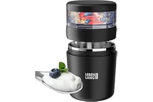 LEBENLANG Porta yogurt con cucchiaio - Parete interna in acciaio inox isolante & 650ml I Porta yogurt termico I Contenitore yogurt e cereali Cereal cup bambini da asporto Tazza per muesli refrigerato
