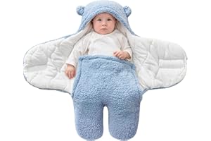 FUNUPUP Sacco Nanna Neonato, Coperta a Sacco Neonato Che Riceve Coperta in Pile Unisex Ragazzi Ragazze Sacco a Pelo in Peluche Simpatico Orsetto Swaddle(Blu, 3-6 Mesi)