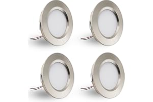 DYKUWEY Set of 4 LED Recessed Spotlights, 12 V, 3 W, Recessed Spotlights, LED Flat Hole 55-58 mm and 14 mm Flat, LED Spot 12 V IP44 Dimmable Ceiling Spotlight, Furniture Recessed Spotlights (Nickel