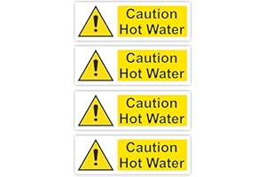 INKATI Caution Hot Water Self-Adhesive Signs (4-Pack) / 5x15cm Each (Pack of 4) / Landscape Orientation Removable & Wipeable/Indoor or Outdoor Stickers/Gloss Finish/Hot Water Stickers