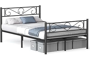 VASAGLE Struttura Letto Matrimoniale, Letto a Doghe in Metallo per Materassi di 120 x 190 cm, per Stanza di Ospiti, Montaggio Facile, per Spazi Piccoli, Nero Inchiostro RMB060B01