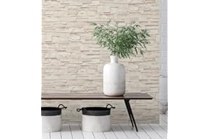 GAULAN - 127675 Papier Peint Vinyle lessivable Imitation Mur de Pierre d'ardoise texturé en Relief Beige pour Mur Salon Cuisine Bain Salle à Mange - Rouleaux de 10 m x 0,53 m