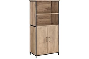 VASAGLE Meuble de Rangement, Buffet, Bibliothèque, 2 Compartiment Ouverts, Étagères Réglables, Cadre en Acier, pour Salon, Cuisine, Bureau, Couleur Chêne Marron et Noir LSC066B50