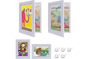 Baketron Bilderrahmen Kinderzeichnungen A4 für 150 bilder,Kinder Kunst Bilderrahmen,Aufklappbarer Kunstbilderrahmen, Frontöffnung zum leichten Wechseln,Ideal für Schule, Familie(2 Stück, Weiß)