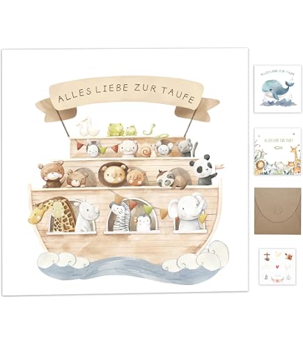 Friendly Fox Taufkarte Arche Noah – Quadratisch, 14,8 X 14,8 Cm, Mit Umschlag, Aus Recyclingkarton