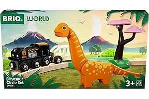 BRIO World - 36098 - Circuit Dinosaure - Coffret Complet 12 pièces - Action de Jeu sans Pile - Dinosaure Inclus - Circuit de Train en Bois - Jouet Mixte à partir de 3 Ans