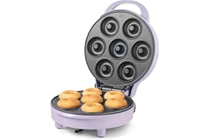 Giles & Posner EK6222GSPP Mini Doughnut Maker – Non-Stick Cooking Plates for 7 Homemade Donuts, Easy Clean Donut Machine, Treat Maker for Kids, Breakfast Doughnuts, Indicator Lights, 1000W, Purple