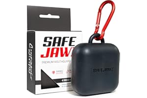 ‎SAFEJAWZ SAFEJAWZ Premium Mundschutzetui mit Karabinerhaken. Einzigartiges, langlebiges und flexibles Silikondesign, um Zahnfleischschutz geschützt, sicher/sauber zu halten. Einheitsgröße. (Schwarz)