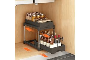 Tinyuet Estantería Bajo Fregadero, Organizador de 2 Niveles Extraíble para Bajo Fregadero - Cocina, Baño y Hogar - Negro - 1 Unidad