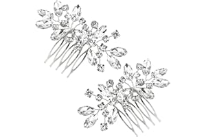 XINJODUZ Bridal Hair Comb 2 PCS Wedding Hair Combs Rhinestone Bridal Side Comb Silver Hair Pieces Wedding Hair Clips Crystal Wedding Hair Comb Sparkle Bridal Hair Accessories for Bride Bridesmaids Women Girls