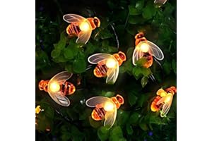 AUGONE [30 diod LED] Solarne światła ogrodowe, łańcuch świetlny z pszczołą miodną, 5 m, 8 trybów, wodoodporne, zewnętrzne / wewnętrzne oświetlenie ogrodowe do ogrodzenia, trawnika, patio, festiwalu, letniej