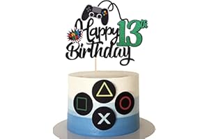 Xsstarmi 1 Pack Happy 13th Birthday Cake Topper Glitter Video Game Cake Pick GamePad Cake Decorations for Game Theme Birthday Party Kids 13th Birthday Party Decorations Supplies Black