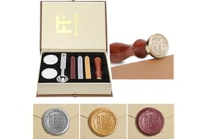 MINGTING Wax Seal Stamp Kit, PUQU Classical Old-Fashioned Antique Wax Stamp Seal Kit Initial Letters Alphabet Set Gift Box with Vintage Wooden Handle and Brass Color Head (L)