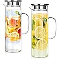 2 Pack Glass Pitcher with Lid, 1.5L Large Capacity Water Pitcher Glass Carafe Water Jugs for Cold Water Iced Tea, Sangria,Cold Brew Coffee