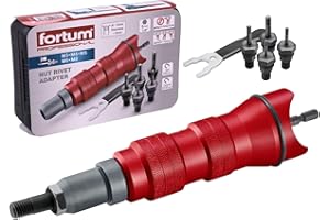 Fortum Adaptador de Tuerca Remachada para Taladro y Atornillador | Herramienta para Remachar Tuercas de Aluminio, Acero y Acero Inoxidable | Adaptador Tuercas de M3-M8 | Pistola de Remaches Adaptador