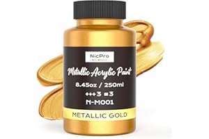 Nicpro colori acrilici oro per dipingere metallizzato, 250 ml colori acrilici professionali, atossica, non sbiadisce, per metallo, legno, tessuto, tela, mobili, artigianato e articoli artistici