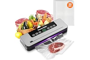 ACETEND Vacuum Sealer Machine with 50 Vacuum Bags, 6 in 1 Food Vacuum Sealer with Intelligent Display and Built-In Cutter, for Keeping Meat Vegetables Snacks Fruits Grains Fresh
