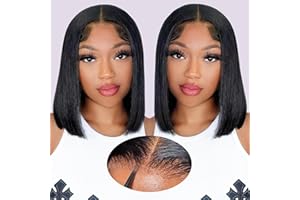 EOOL 14 Pouces Straight Perruque cheveux humain sans colle 9X6 HD Glueless Bob Wig Human Hair 200% Densité Pre Plucked Pre Cut perruque femme naturelle courte Natural Color For Black Women