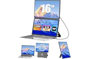 SIAVIALA Monitor Portatile per Laptop 16", Schermo Portatile Full HD 1920x1200 IPS 16:10, Doppio Schermo PC Portatile per Laptop 13-17.3", Compatibile con Mac/Windows/Chrome, Connettività USB C o USB A e HDMI