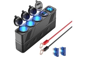 HAPYTRIP Divisor Enchufe para Cargador Coche de 12V y 24V con Cable 3M, 3 enchufes para mechero Adaptador múltiple 4 Puertos con Pantalla LED Principal e Interruptor Independiente, para Camiones autocaravanas