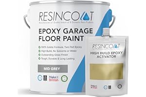 Resincoat Epoxy Garage Floor Paint – 2-Part Resin Coating for Concrete Floors – 4x Thicker & Longer Lasting Than Standard Paint – High Gloss Finish – Easy to Mix & Apply – Made in the UK (Mid Grey)