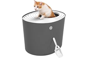 Iris Ohyama, Plastic Cat Litter Tray with Top Entry, includes Scoop and Slotted Lid, W 53 x D 41 x H 37 cm, PUNT-530, Grey