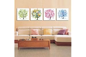 XIANGPEIFBH 4 Pezzi su Tela Dipinti Astratti Gruppo d'Arte Quattro Stagioni Alberi Tela Poster Decorazioni per la casa per Soggiorno 30x30 cm x 4 Pezzi Senza Cornice