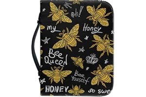 Kuiaobaty Bee Print Notebook Cover Book Carrying Case with Inside Slots for Pen,Phone, Honey Bees Pattern Zipper Book Bag PU Leather