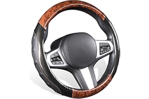 TOYOUN Couvre Volant Voiture Universelle Housse de Volant 37-38CM Grain de Bois Cuir Microfibre Protege Volant Voiture Antidérapant, Noir e Marron