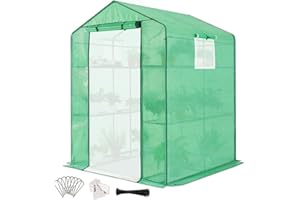 Quictent Foliengewächshaus 143x143x195cm,Stabil Gewächshaus Winterfest mit Netztür und Fenster,3 Etagen mit 12 Ablageflächen,Tomatengewächshaus für Garten Balkon,Grün