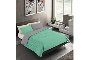 BANZAII TEXTILE INNOVATOR ONLINE Banzaii Juego de Funda Nórdica Reversible 100% Microfibra 3 Piezas para Cama de 180 – 1 Funda Edredón Nórdico 260x220 cm + 2 Fundas de Almohada 45x110 cm, Aguamarina/Gris Claro